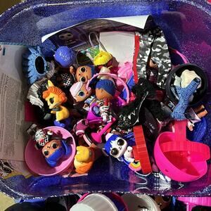 lol dolls mixed lot of dolls large and small tons of accessories in lol tub euc